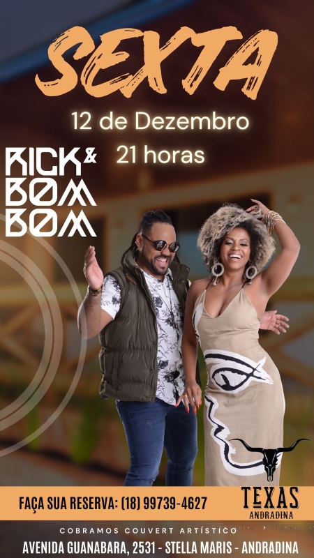 Evento texas-andradina---sexta---1212---21h---rick--bom-bom