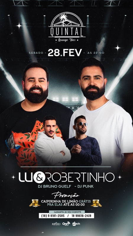 Evento quintal-lounge-bar---sabado---2802---22h---lu--robertinho--dj-punk--dj